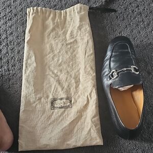 Gucci Black Leather Slip-On Loafers with Silver Detail